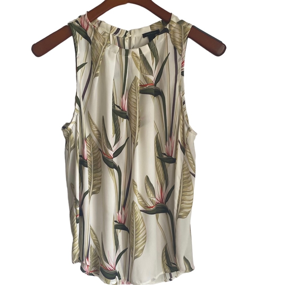 Ann Taylor Ruffle Mock Neck Floral Sleeveless Blouse